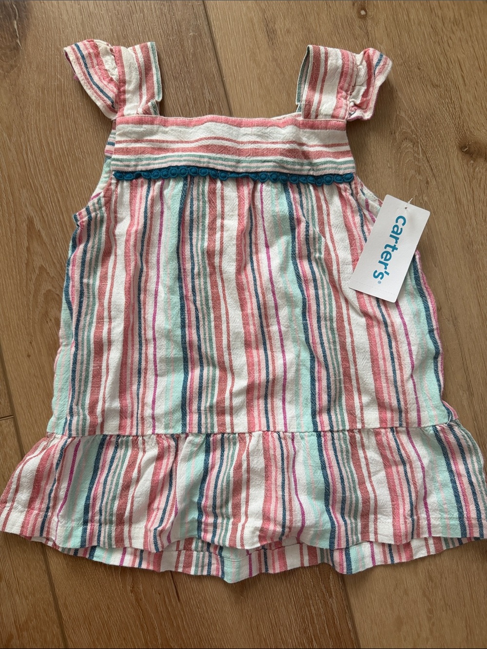 Carter's Multicolor Striped Ruffle Tank Top - Pink, Teal, White